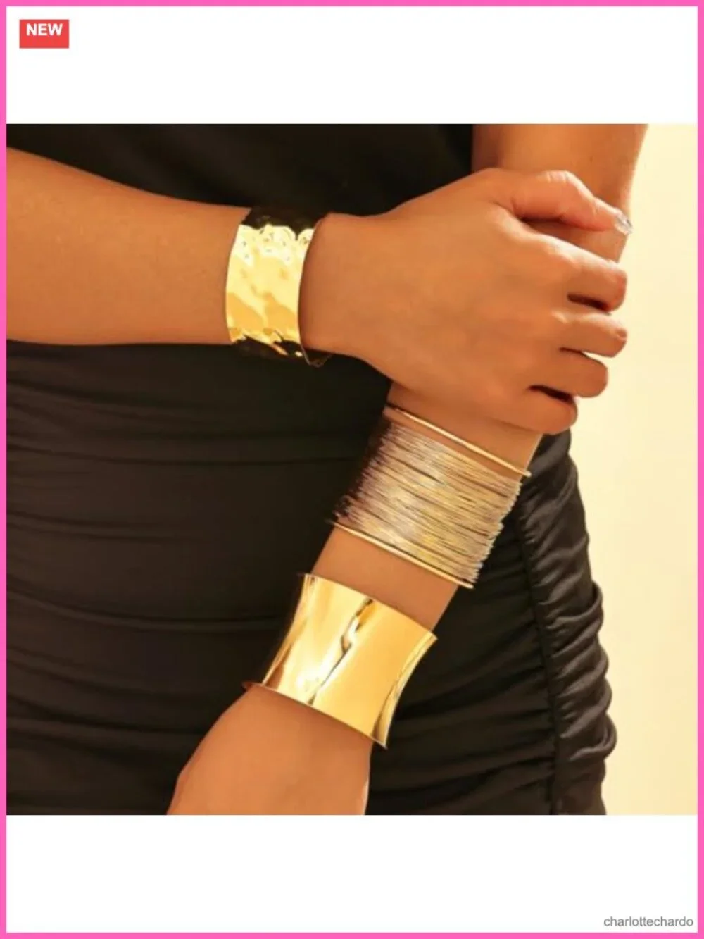 3PCS Gold Chunky Cuff Bracelets Irregular Minimalist Statement Bangle Set Open
